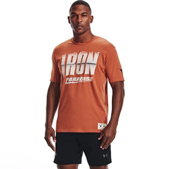 Under Armour Project Rock Iron Paradise T-Shirt in Orange Size Medium - Picture 1 of 7
